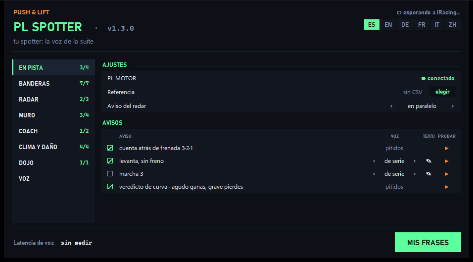 PL SPOTTER con sus avisos de pista configurables